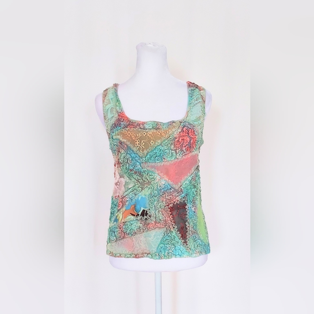 Mezon Textured Stretch Multicolored Tank Top Womens Medium